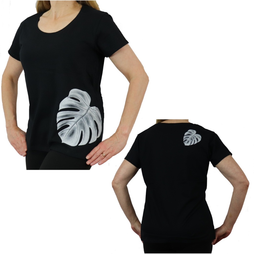 Semi Fitted Scoop Neck Shirt Monstera Leaf Print